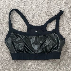 Black leather sports bra
